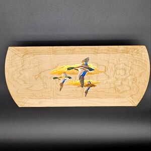 Vtg 1950s Hasko Haskelite Wooden Lap Tray Set Of 3 With Ducks Lithograph Design